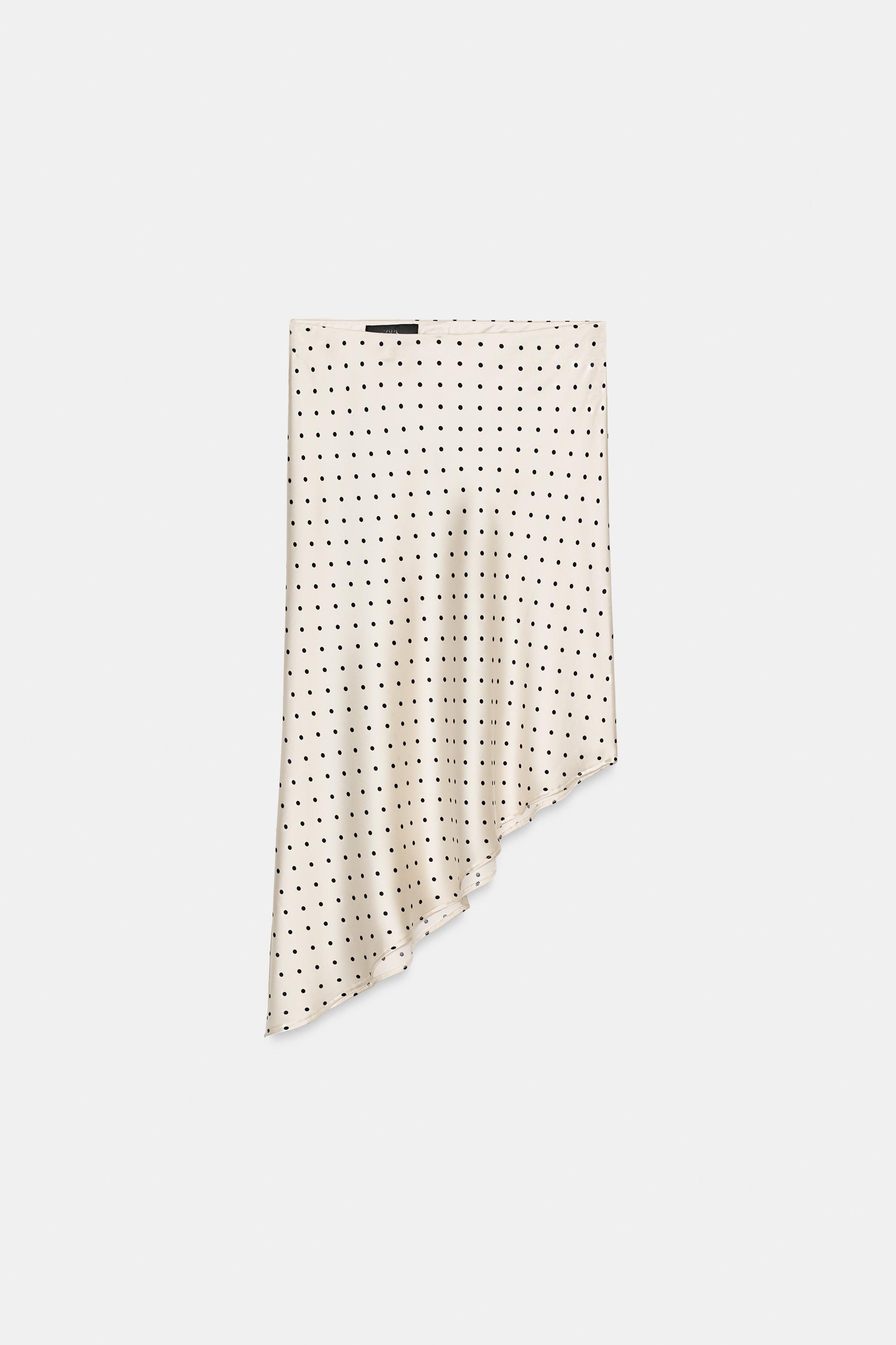 ASYMMETRIC POLKA DOT SATIN SKIRT